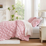 Bowtie Piece Lightweight Puffy Floral Comforter Set, Pink