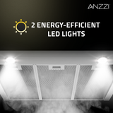ANZZI 36-Inch 450 CFM 3-Speed Stainless Steel Wall Mount Convertible Pyramid Residential Range Hood with LED Lamp