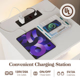 Led Nightstand Set of 2 with Charging Station, Wooden
