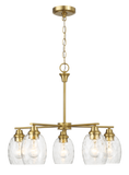 Elegance Five Lights Linear Arms with Golden Brass Finish Chain Chandelier 24"W × 8.5"H with Clear Water Glass