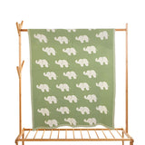 Elephant Green Knitted Cotton Baby Blanket