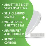 Dive Smart Electric Bidet Toilet Seat for Elongated Toilets with Remote Control, Heated Seat, and Deodorizer in White