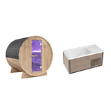 4-6 Person Electric Rock Heater Outdoor White Cedar Sauna with 1-Person Chestnut Cold Plunge with 1-Hp Built-in Chiller