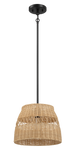 Essence Single Lights Pendant With Rattan Shade Black Metal Finish for Farmhouse Style