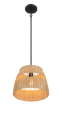Essence Single Lights Pendant With Rattan Shade Black Metal Finish for Farmhouse Style