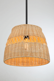 Essence Single Lights Pendant With Rattan Shade Black Metal Finish for Farmhouse Style