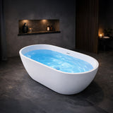 ANZZI Mone Series 67" L Freestanding Soaker Tub with Elegant Contemporary Design, Durable Acrylic Construction, and Built-in Overflow, Glossy White