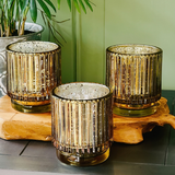 Ribbed Gold Glass Votive Candle Holder Set of 6