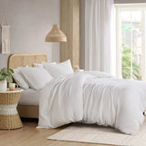 Waffle Weave Textured Duvet Cover Set, White