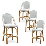PURPLE LEAF Patio French Counter Stool Set of 2 Outdoor Backrest Barstools Aluminum Frame Woven Rattan for Indoor Kitchen Garden Balcony Restaurant
