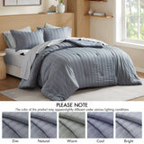 Woven Striped Pleated Comforter Set, Blue/Grey