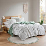 Wholesale Shaggy Faux Solid Fur Comforter Mini Set, Green/White