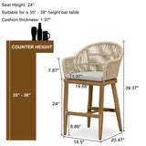 PURPLE LEAF Outdoor Bar Stools Rattan Bar Stools Counter Stools with Back and Cushions for Patio, Garden, Kitchen