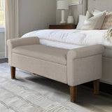 Transitional Cream Upholstered Rolled Armrest Storage Bench
