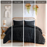 Clip Jacquard Pompom Duvet Cover Set, Black