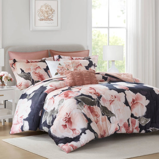 7-Piece Modern Farmhouse Comforter Set, Blush