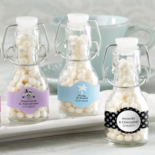 Custom Design Mini Glass Favor Bottle with Swing Top (Set of 12)