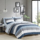 Wholesale Stripe Modern Comforter Set with Bed Sheets, Blue/Grey