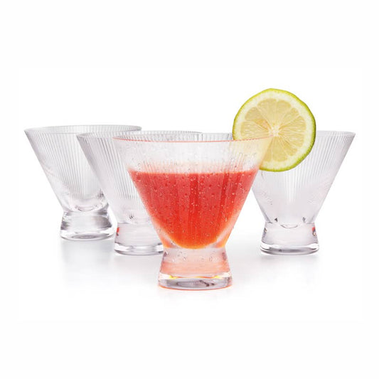 Kook Stemless Ribbed Martini Glasses 9 oz Set of 4