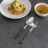 Wenge Wood Chopsticks, Laguiole Spoons & Ceramic Rests Set
