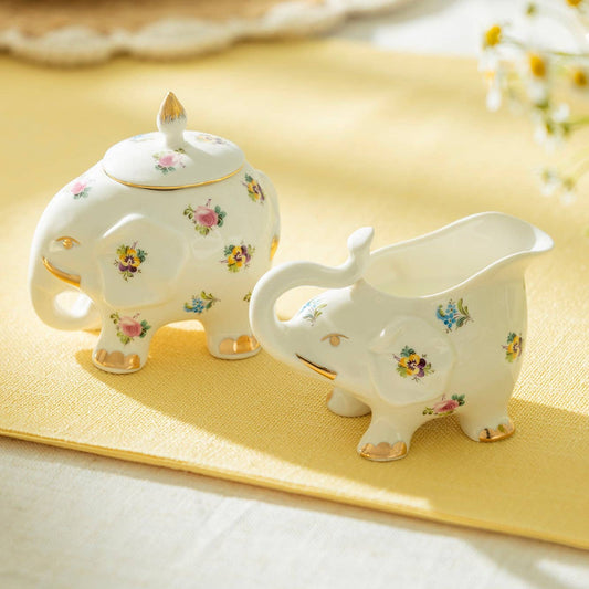 Grace Teaware Floral Elephant Sugar & Creamer Set