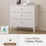 Large Fluted 3 Drawer Dresser, Modern Nightstand Cabinet