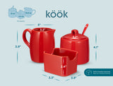 Kook Ceramic Sugar Bowl & Creamer Set, White