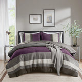 Fluffy Striped Pieced Faux Suede Comforter Set, Purple