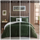 Plush To Sherpa Down Alternative Comforter Set, Green/Ivory