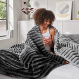 300GSM Fluffy Ribbed Plush Comforter Set,Grey Ombre