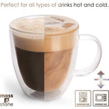 4 Double Wall Glass Coffee Mugs with 2 Spoons
