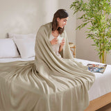 Diamond Jacquard Soft Bamboo Cotton Blanket, Khaki