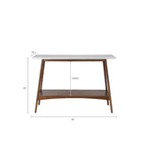 Midcentury Pecan Wood Console Table with Bottom Shelf