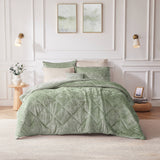 Velvet Quilted Diamond Comforter Set, Green