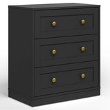 3 Drawer Nightstand, Large Bedside Table with Golden Round