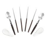 Wenge Wood Chopsticks, Laguiole Spoons & Ceramic Rests Set
