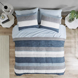 Wholesale Stripe Modern Comforter Set with Bed Sheets, Blue/Grey