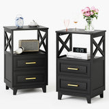 Tall Nightstand Set of 2 Wooden Rustic Bedside End Table