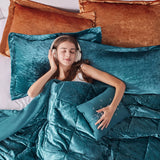 Crushed Velvet 4-Piece Comforter or Duvet Cover Set, Teal