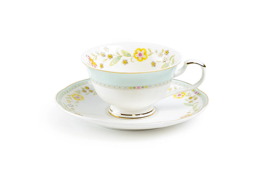 Yellow Cornflower Porcelain Tea Cup & Saucer, 7oz