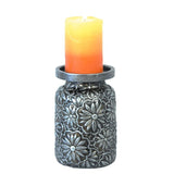 Faux Metal Embossed Flower Pillar Candle Holder, 2 MOQ