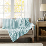 Ultra-Soft Plush Long Fur Throw Pillow and Blanket, Blue