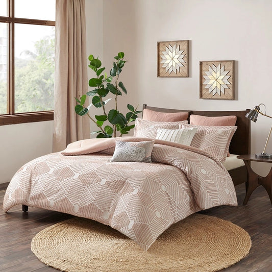 Geo Clipped 3-Piece Comforter or Duvet Cover Set, Pink