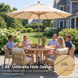 6-Person All Weather Acacia Wood Outdoor Dining Set with Water-Resistant Cushions and Umbrella Hole
