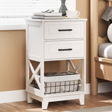 Tall Nightstand, White Side Table with 2 Drawers
