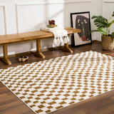 Lajos Brown Checkered Shag Rug - Clearance