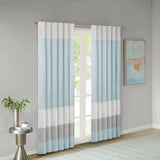 Color Block Stripes Polyoni Pintuck Curtain Panel, Aqua