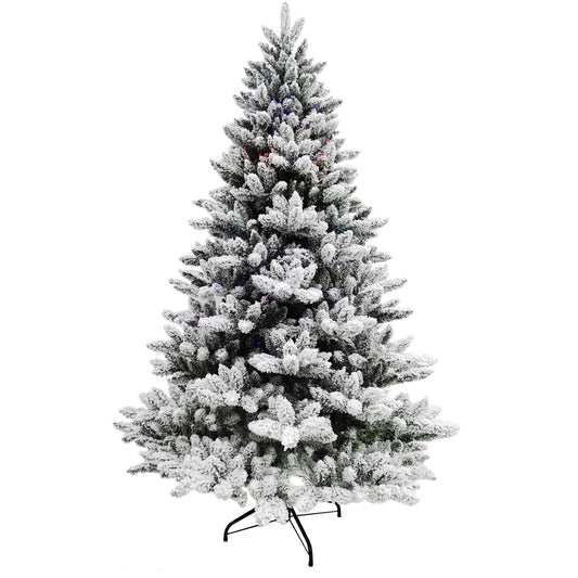 Indoor 7.5-Ft Snow Flocked Fiber Optic Prelit Christmas Tree with Festive LED Dancing Lights