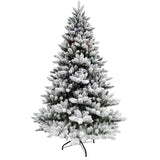 Indoor 7.5-Ft Snow Flocked Fiber Optic Prelit Christmas Tree with Festive LED Dancing Lights