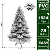 Indoor 7.5-Ft Snow Flocked Fiber Optic Prelit Christmas Tree with Festive LED Dancing Lights